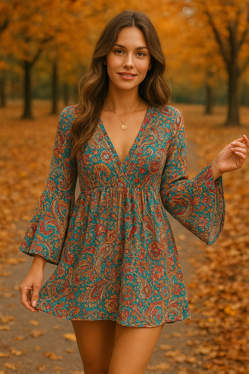 Bohemian Paisley Print Mini Dress