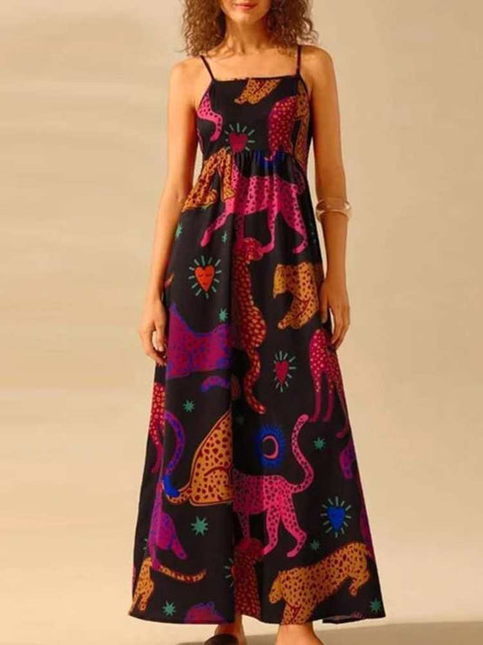 Colorful Leopard Print Maxi Dress – Bold & Playful Style