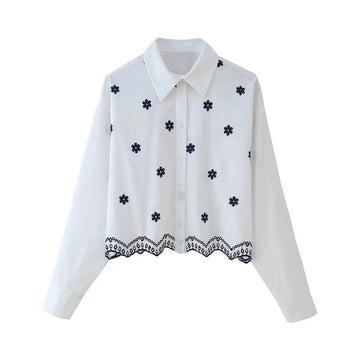 Embroidered Floral Button-Up Shirt – Chic & Timeless