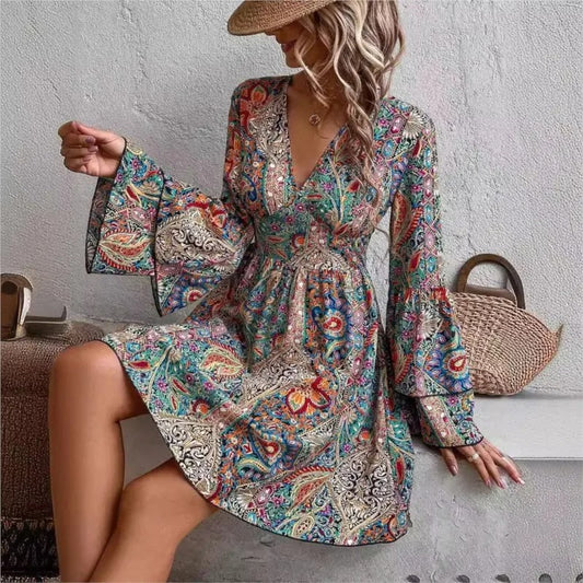 Bohemian Paisley Print Mini Dress