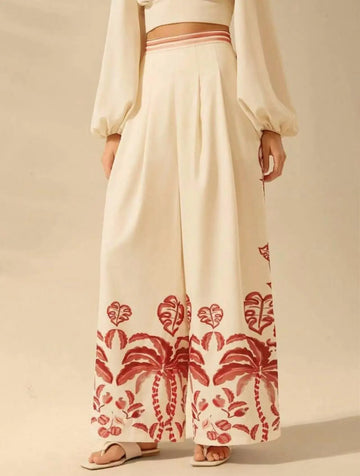 Tropical Print Wide-Leg Trousers