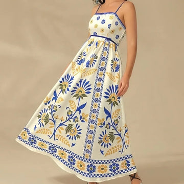 Mediterranean Floral Maxi Dress – Elegance & Lightness
