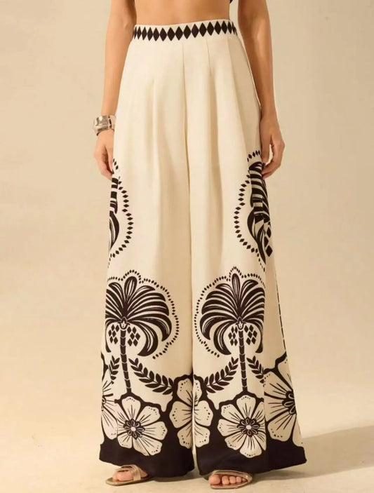 Tropical Print Wide-Leg Trousers