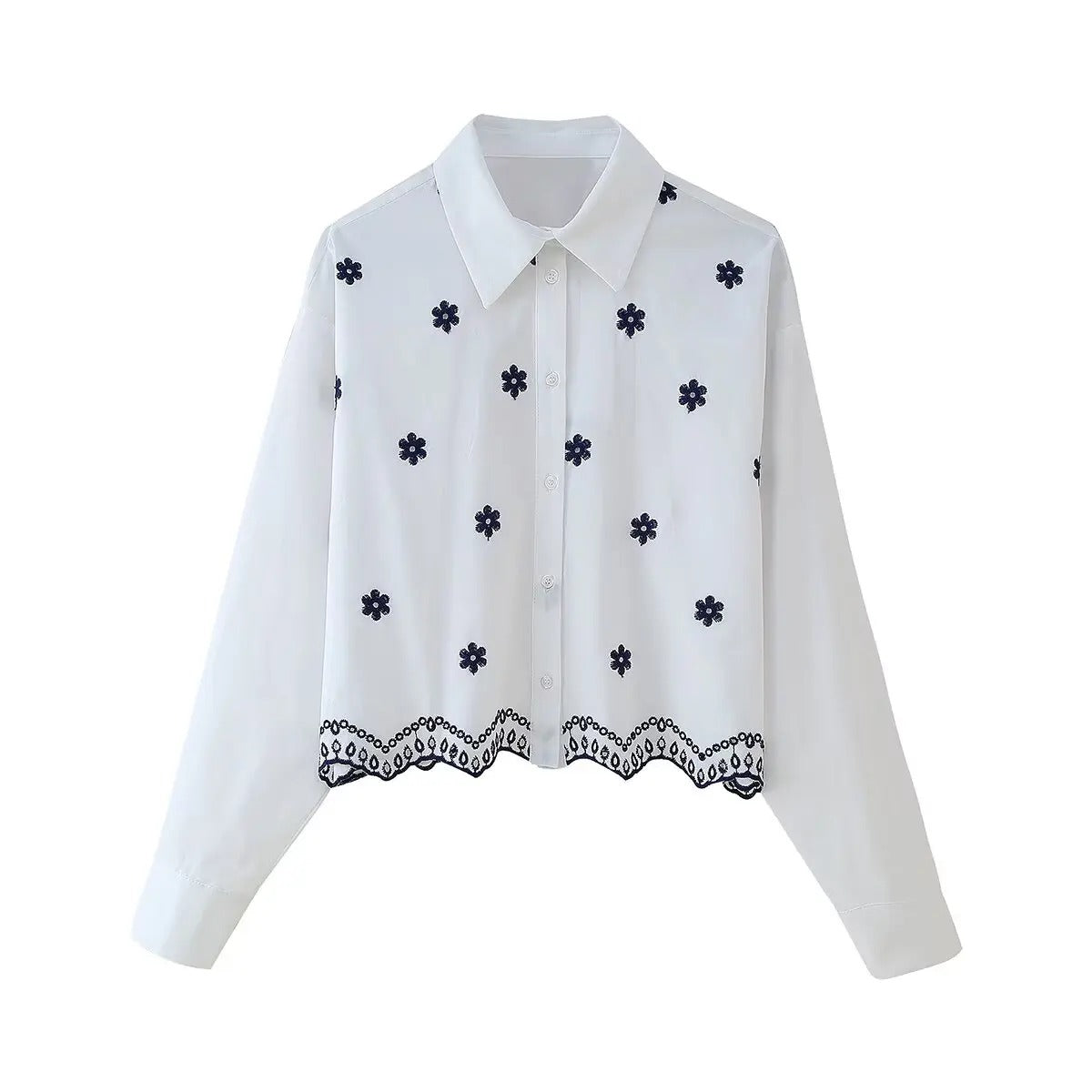 Embroidered Floral Button-Up Shirt – Chic & Timeless