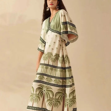 Palm Tree Print Maxi Dress – Effortless Resort Style