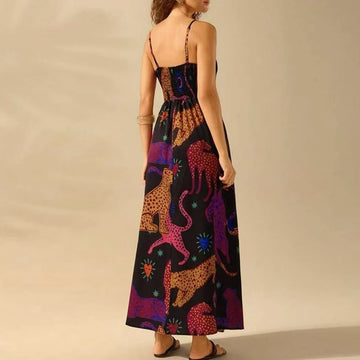 Colorful Leopard Print Maxi Dress – Bold & Playful Style