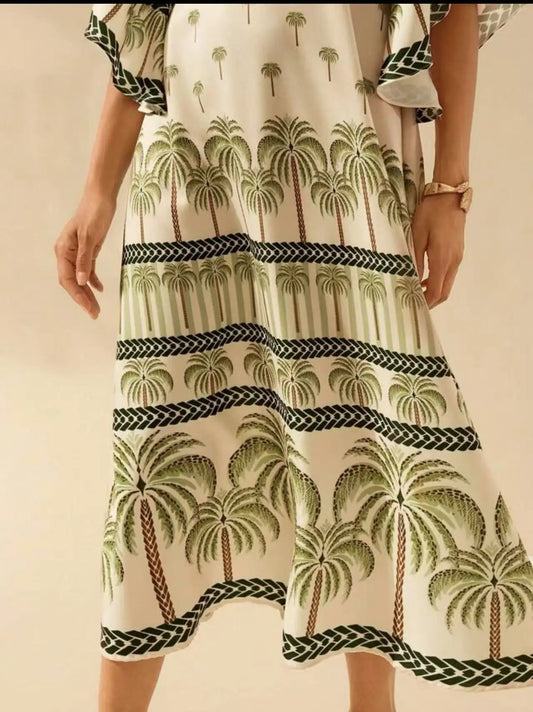 Palm Tree Print Maxi Dress – Effortless Resort Style