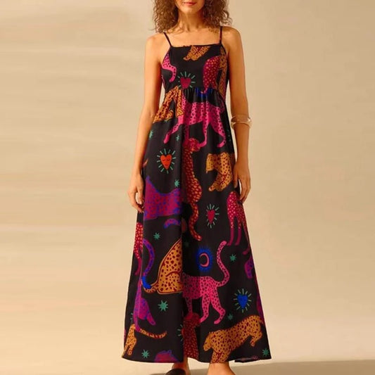 Colorful Leopard Print Maxi Dress – Bold & Playful Style