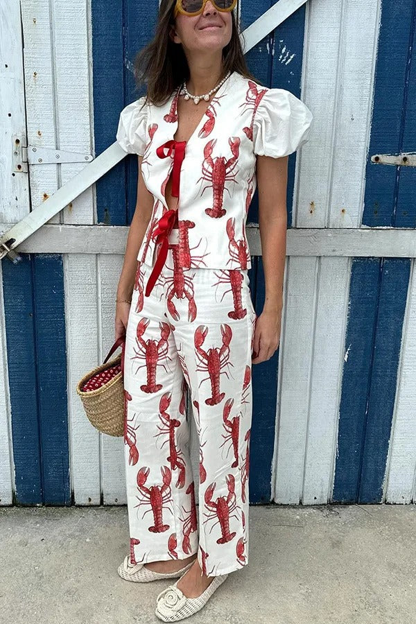 Lobster Print Co-ord Set – Vest & Wide-Leg Trousers