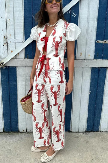 Lobster Print Co-ord Set – Vest & Wide-Leg Trousers